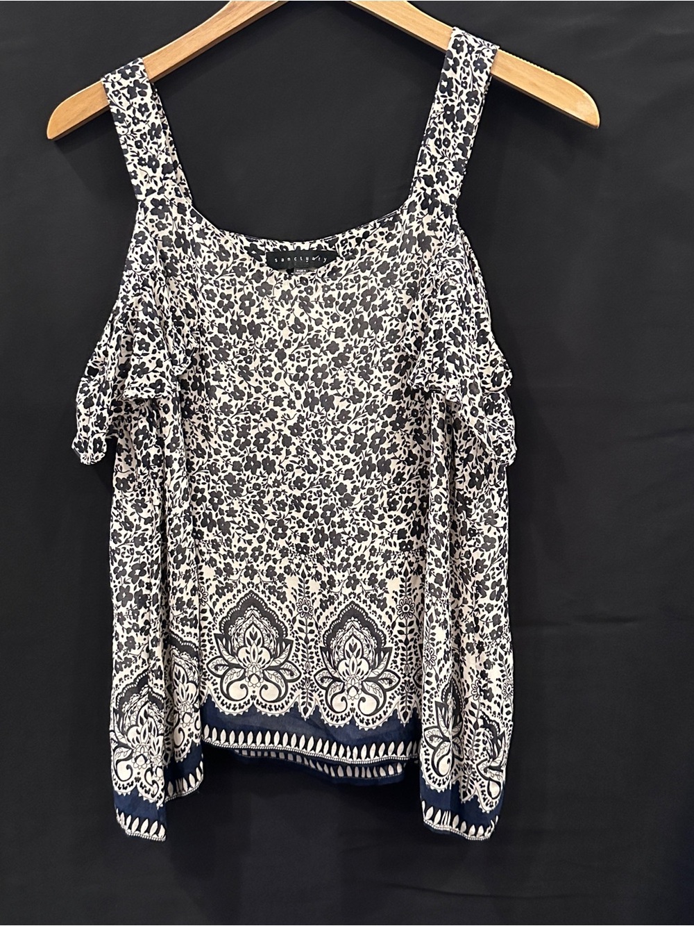 Sanctuary Navy and White Printed Cold-Shoulder Camisole